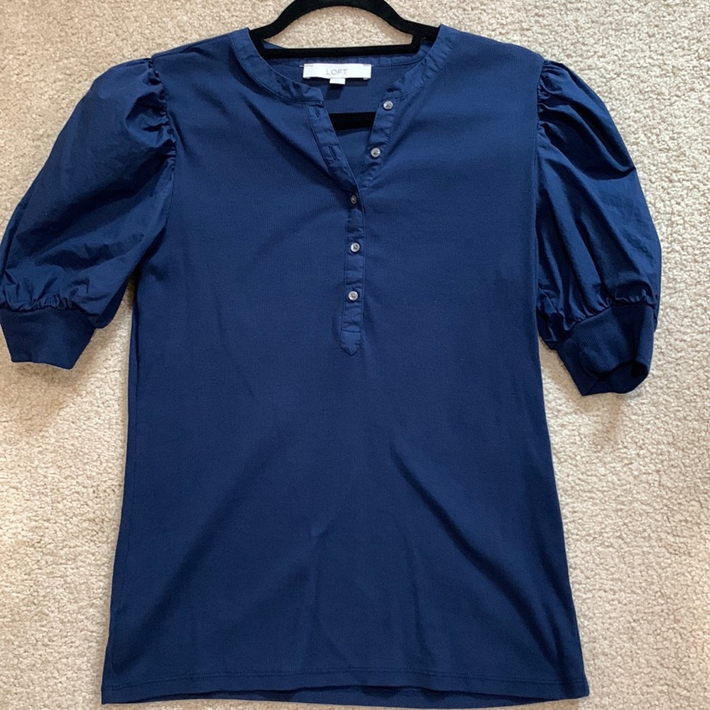 Loft ribbed puff sleeve shirt